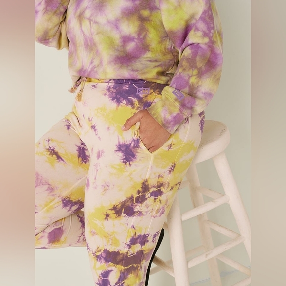 VS PINK Amethyst Purple Lime Tie Dye Cotton High Waist Campus Joggers Medium NEW - Picture 3 of 8